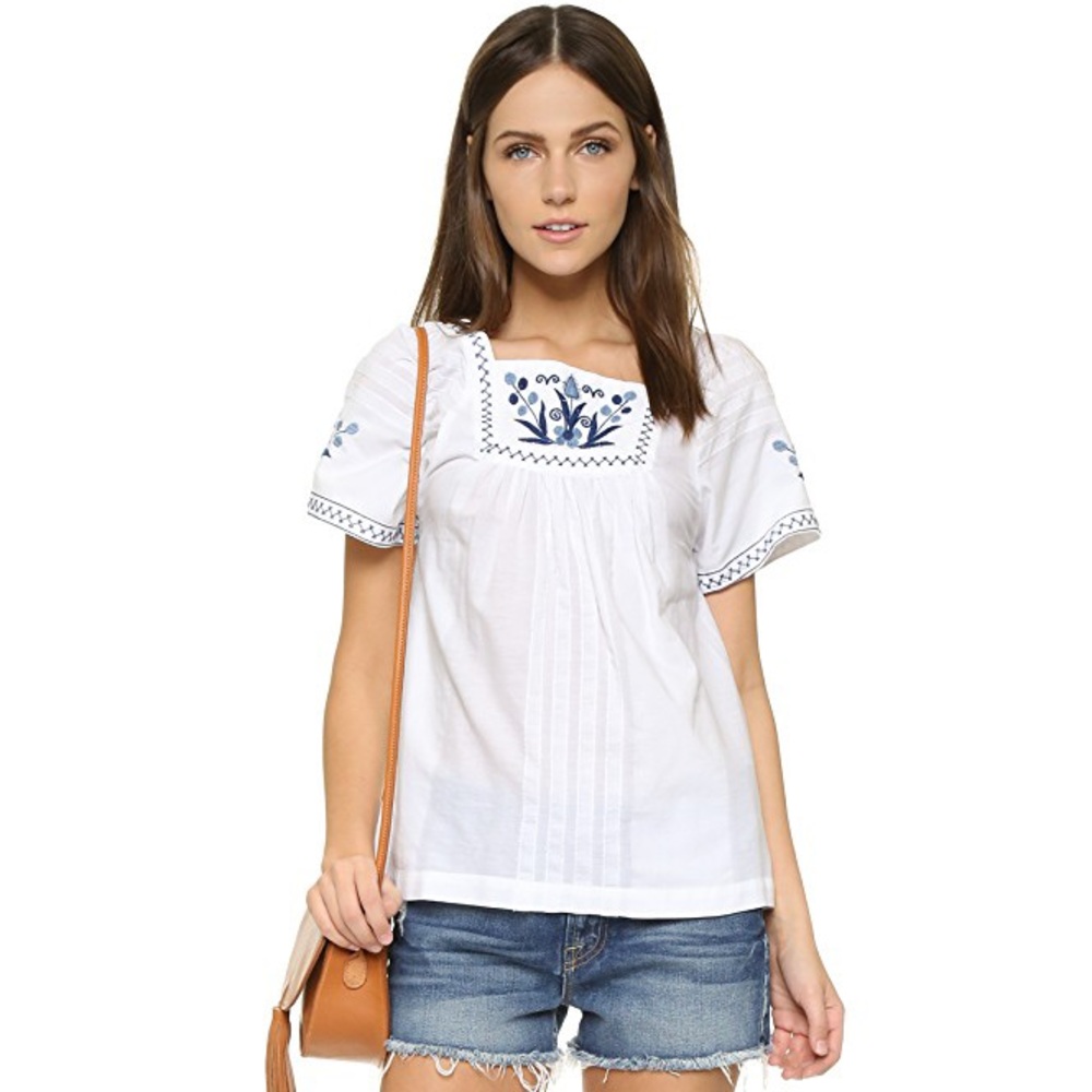 Madewell Alma Embroidered Peasant Top XS